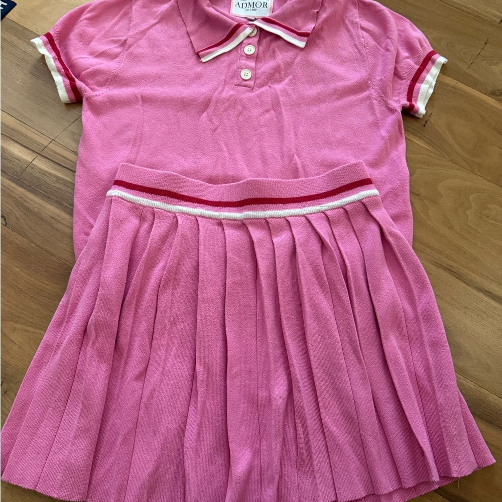 Alexia Admor Pink Kids Polo Shirt and Skirt Set